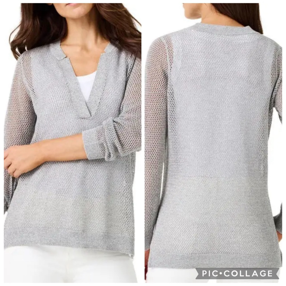 EUC NIC+ZOE Metallic Mesh Stitch Sweater in Tarragon Open Weave | Sz M - Picture 12 of 13